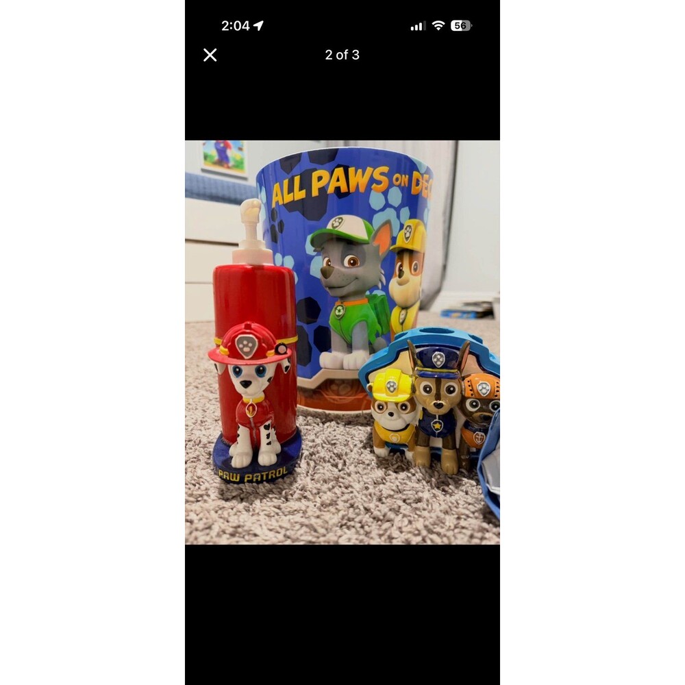 Paw Patrol Bathroom Accessories (curtain, trash can, brush holder and soap disp